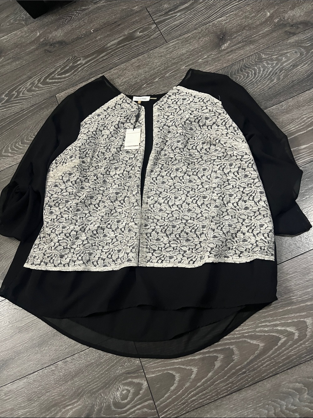 Calvin Klein Black Blouse with White Lace Front